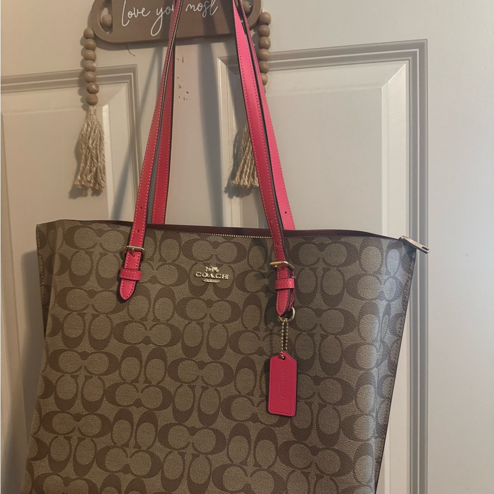 Coach Tan and Pink Signature Tote